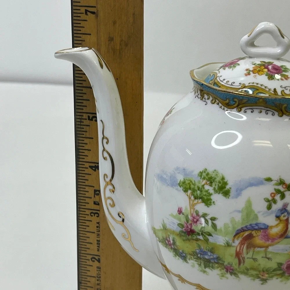 Royal Albert Chelsea Bird Coffee Set Pot 4 Demitasse Cups Saucers Bone China